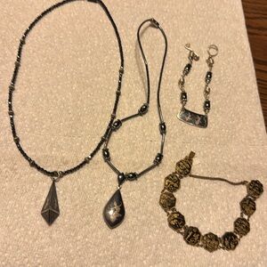Siam Niello 1950s Black Enamel Engraved Sterling Silver Necklaces and bracelets